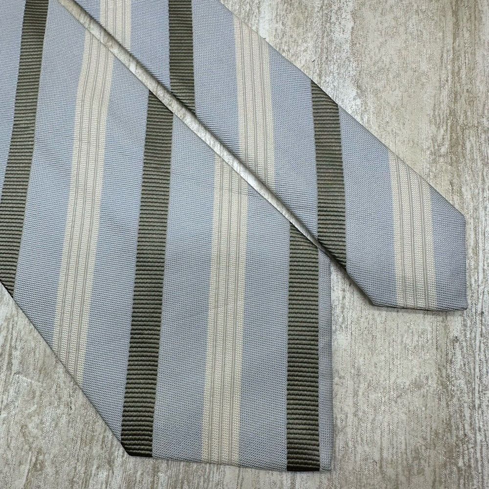 Ermenegildo Zegna‎ Neck Tie Vertical Striped Baby Blue Gray White Silk